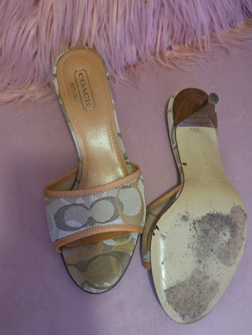 Coach Monogram Slide Mules in Beige and Tan - Picture 2 of 4